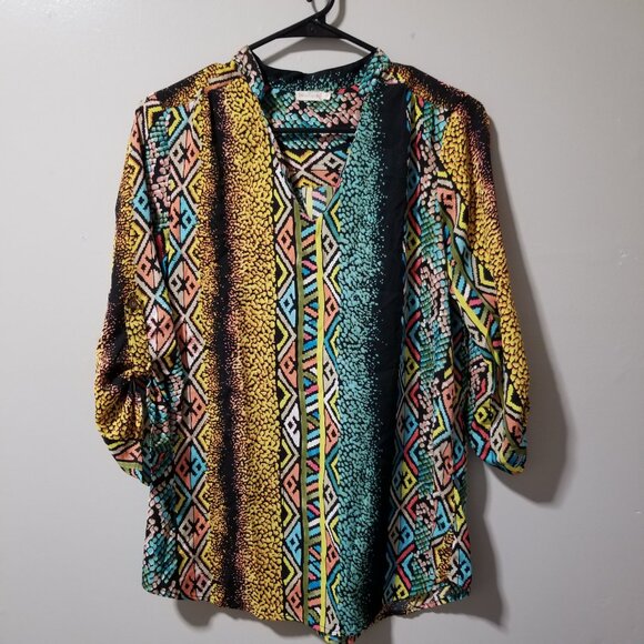 Tea Rose Women's Blouse Medium Boho Roll Tab 3/4 Sleeves - Picture 1 of 5